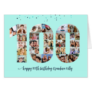 100th Birthday Number 100 Photo Collage Blue Card