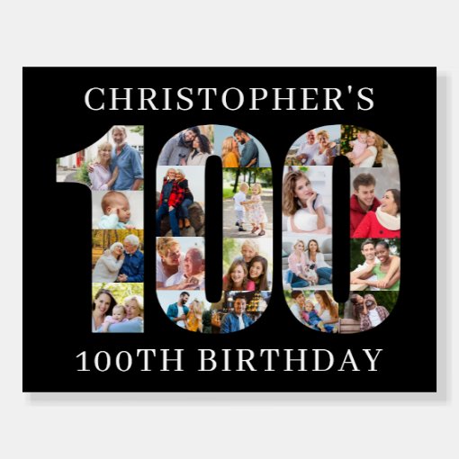 100th Birthday Number 100 Photo Collage Custom Foam Board | Zazzle