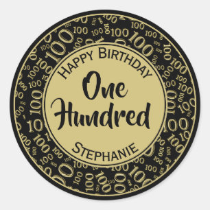 100th Birthday Number Pattern Black/Gold 100 Classic Round Sticker