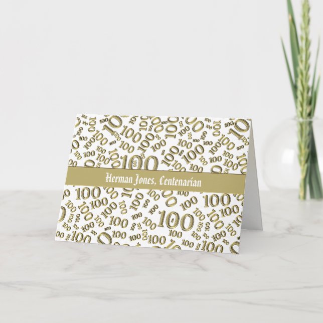 100th Birthday Number Pattern Gold and White Card (Front)