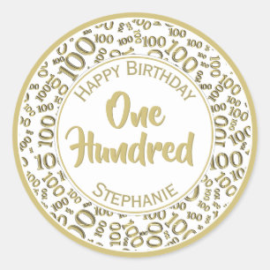 100th Birthday Number Pattern Gold/White 100 Classic Round Sticker