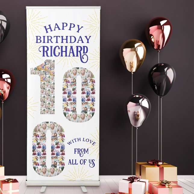 100th Birthday Number with 100 Photos Welcome Retractable Banner (100th Birthday Banner with 100 photos by Darling & May)