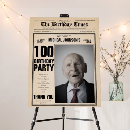 100th Birthday Old Newspaper Funny Welcome Sign