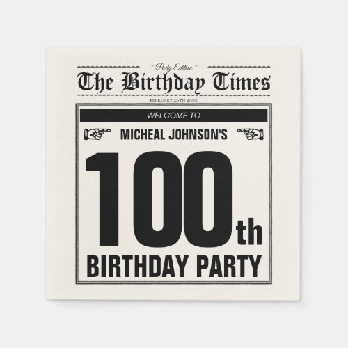 100th Birthday Old Newspaper Vintage Custom Party Napkins