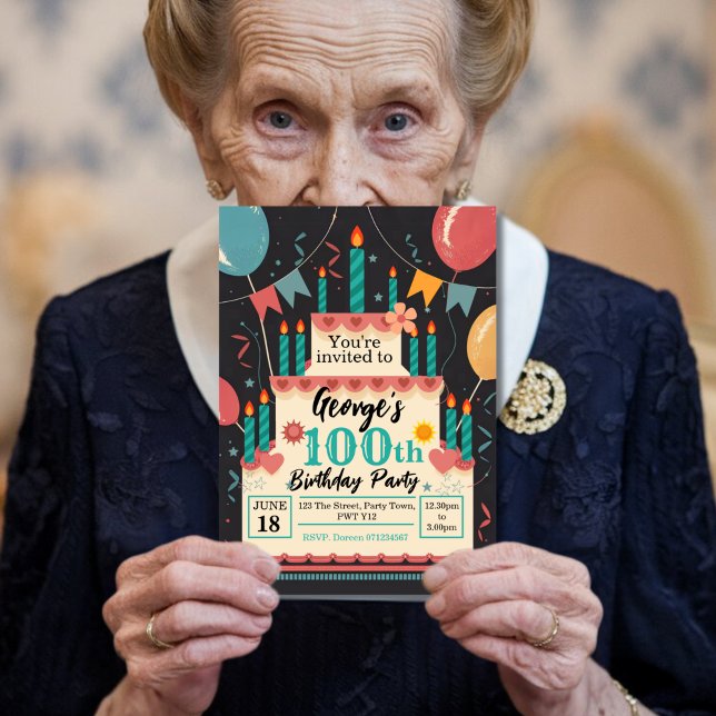 100th birthday party 100 years old celebration invitation (Creator Uploaded)