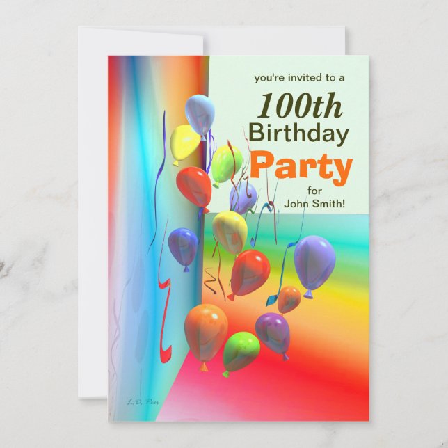 100th Birthday Party Balloon Wall Invitation (Front)