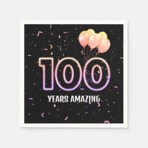 100th Birthday Party Balloons and Confetti Napkins