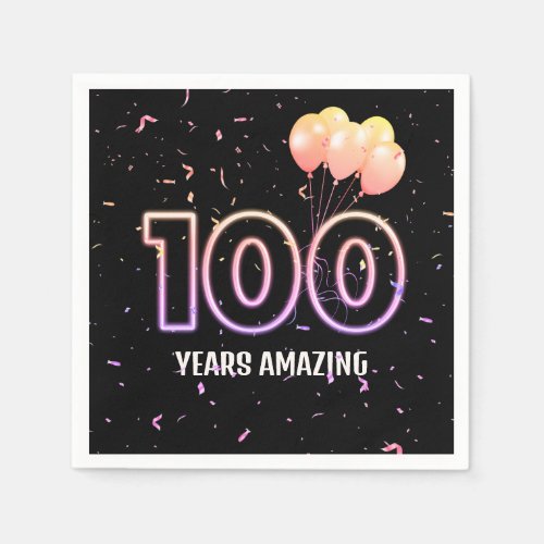 100th Birthday Party Balloons and Confetti Napkins