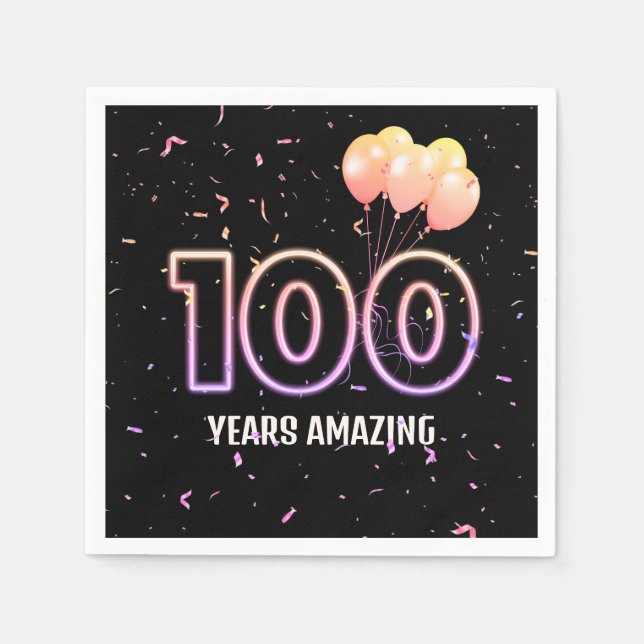 100th Birthday Party Balloons and Confetti Napkins (Front)