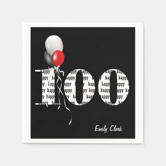 100th birthday party balloons paper napkins (Front)