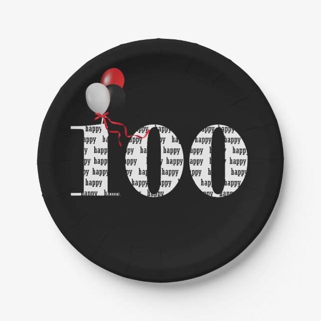 100th birthday party balloons paper plates (Front)