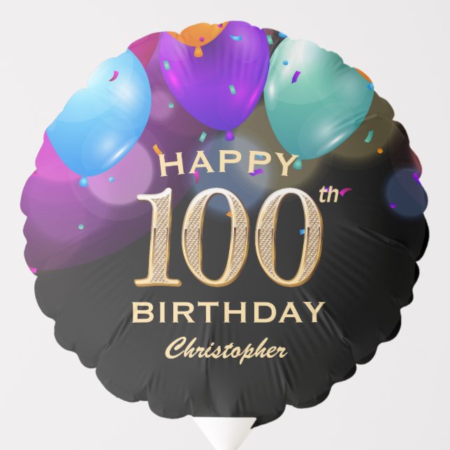 100th Birthday Party Black and Gold Balloon (Front)