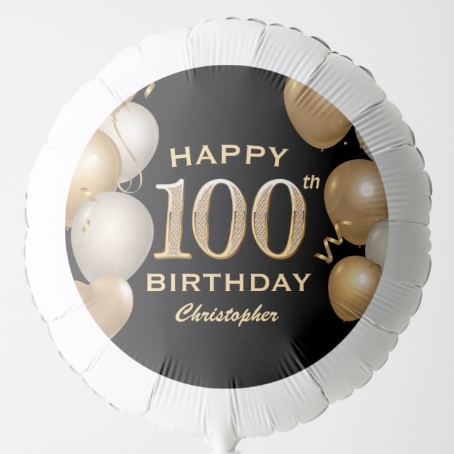 100th Birthday Party Black and Gold Balloons (Front)