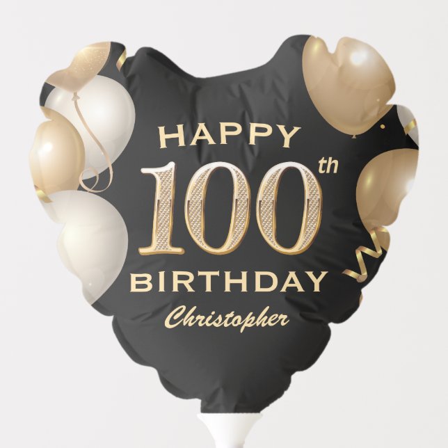 100th Birthday Party Black and Gold Balloons (Front)