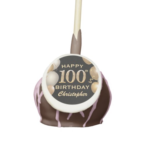 100th Birthday Party Black and Gold Balloons Cake Pops