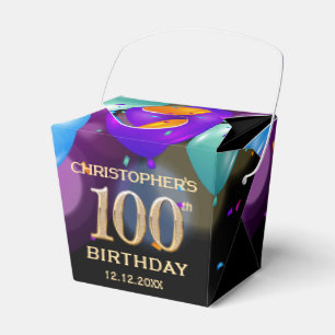 100th Birthday Party Black and Gold Balloons Favor Boxes