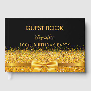 100th birthday party black gold bow guest book