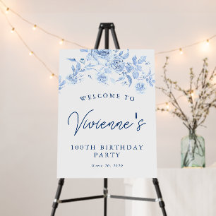100th Birthday Party Blue Rose Floral Welcome Foam Board