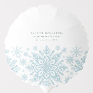 100th Birthday Party Blue White Snowflake Custom Balloon