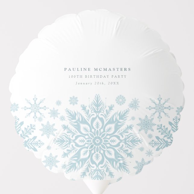 100th Birthday Party Blue White Snowflake Custom Balloon (Front)