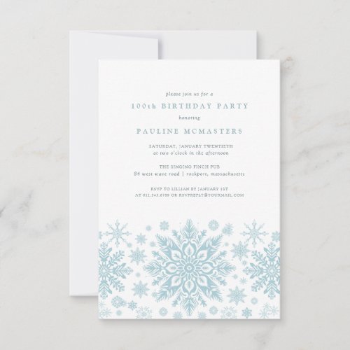 100th Birthday Party Blue White Snowflake Winter