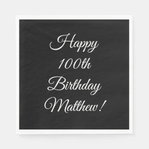 100th Birthday Party Celebration Black Napkins