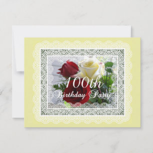 100th Birthday Party Celebration-Red/Yellow Roses Invitation