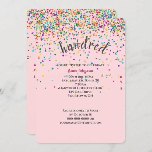 100th Birthday Party confetti Invitation