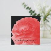 100th Birthday Party Coral Rose, Name, Square Invitation (Standing Front)