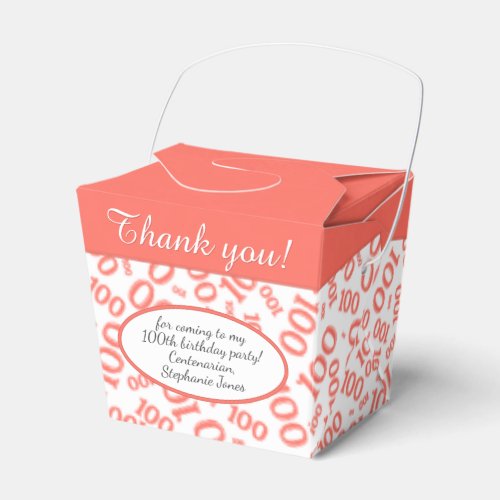 100th Birthday Party CoralWhite Number Pattern Favor Boxes