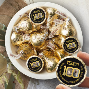 100th Birthday party custom photo favor black gold