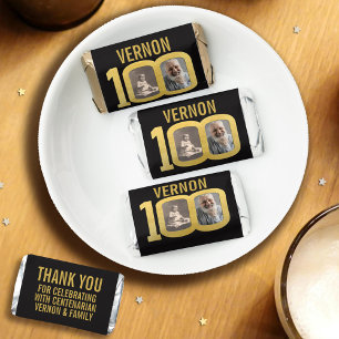 100th Birthday party custom photo favor black gold