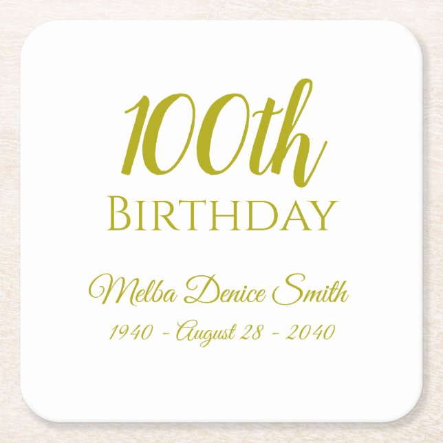 100th Birthday Party Drink Coasters Personalized (Front)
