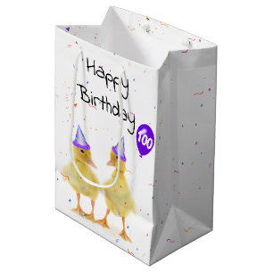100th Birthday Party Ducks with Balloon Medium Gift Bag