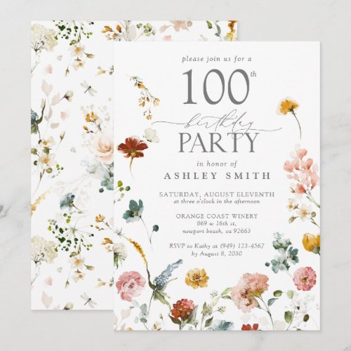 100th Birthday Party Elegant Floral Blush Pink