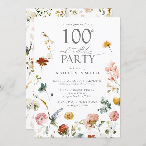 100th Birthday Party Elegant Floral Blush Pink Invitation
