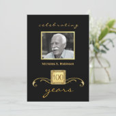 100th Birthday Party Elegant Photo Invitations (Standing Front)