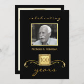 100th Birthday Party Elegant Photo Invitations (Front/Back)