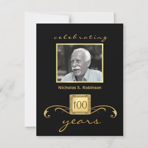 100th Birthday Party Elegant Photo Invitations