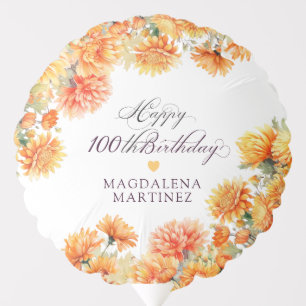 100th Birthday Party Fall Colors Floral Custom Balloon