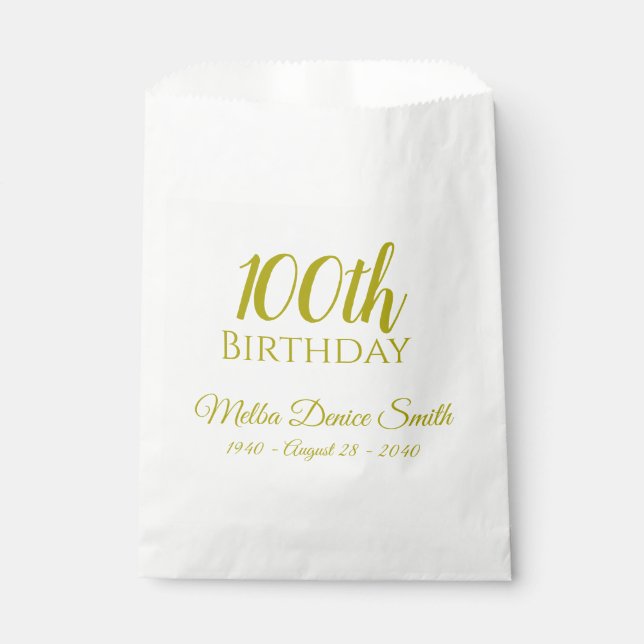 100th Birthday Party Favor Bags Personalized (Front)