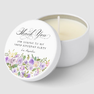 100th Birthday Party Floral Personalized Thank You Mini Candle Favors