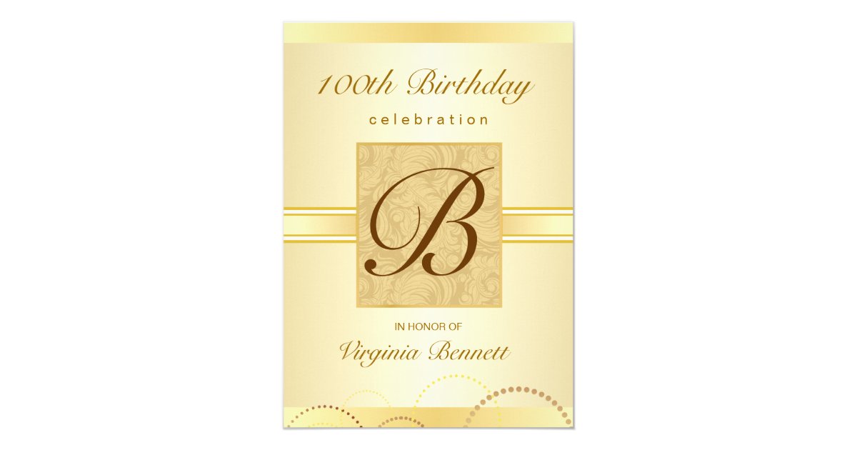 100th Birthday Party Gold Damask Monogram Invitation Zazzle Com