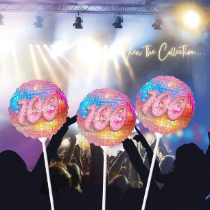 100th Birthday Party Gold Pink Glitter Disco Ball Balloon