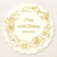 100th Birthday Party Gold Rose Ivory White