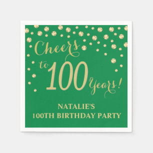 100th Birthday Party Green and Gold Diamond Napkins