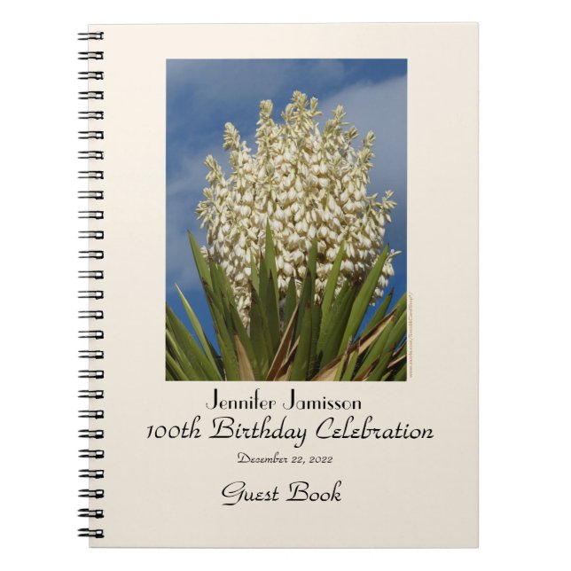 100th Birthday Party Guest Book, Blooming Yucca  Notebook (Front)