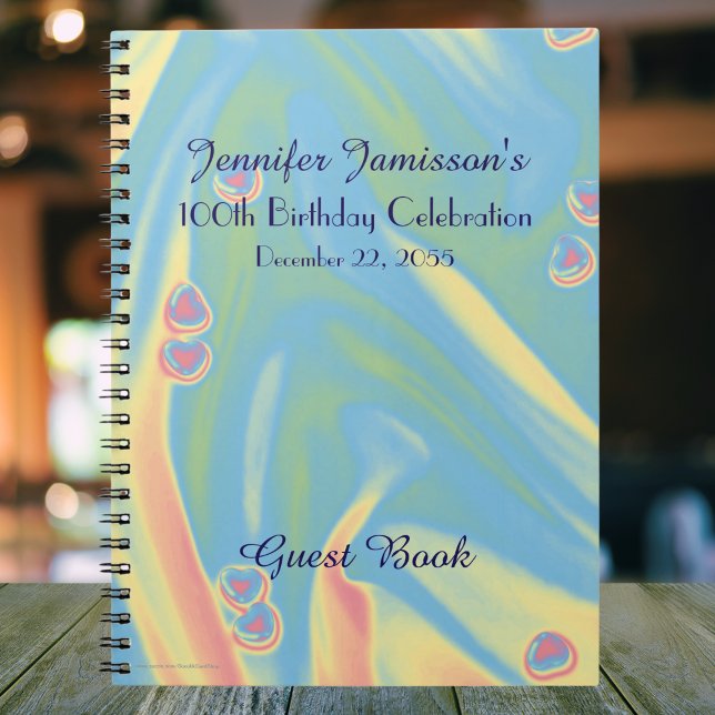 100th Birthday Party Guest Book, Blue, Hearts, Notebook (Creator Uploaded)