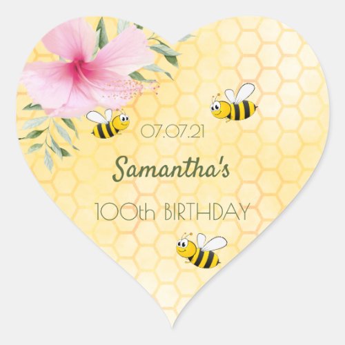 100th birthday party Happy bumble bees honeycomb Heart Sticker