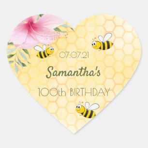 100th birthday party Happy bumble bees honeycomb Heart Sticker